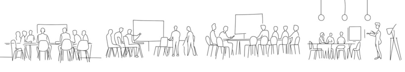 Aufkleber - Business training and meeting concept single line drawing. Training and meeting concept single line drawing.