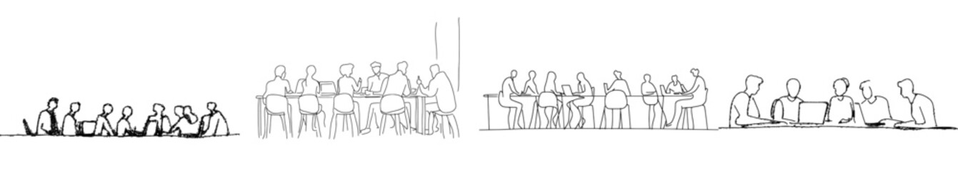 Aufkleber - Young female CEO presenting new technology in the office. Startup work life. Line design concept modern graphic illustration.