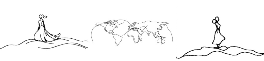Poster - Modern illustration of a single-line world map. Isolated on a white background, continuous single-line world map illustration. Worldwide network connection.