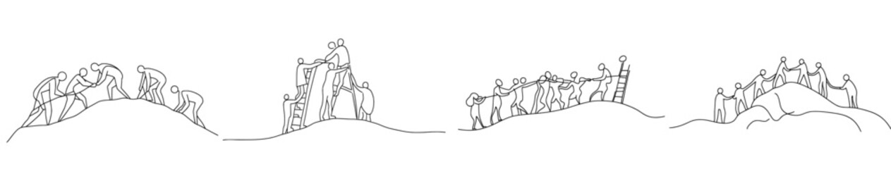 Aufkleber - Continually drawing team members assisting their leader to climb the ladder to success. Trendy business teamwork modern illustration concept.
