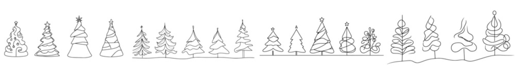 Fototapete - A Christmas tree line drawing. A fir tree symbol. A modern icon. Simple shape concept. Use for winter season cards, New year party posters, and banners.