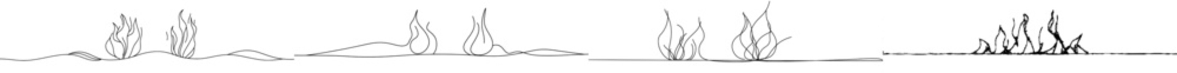 Fototapete - An illustration of a fire with continuous lines. Flame linear icon. A one-line drawing background. Modern illustration. Fire continuous line icon.