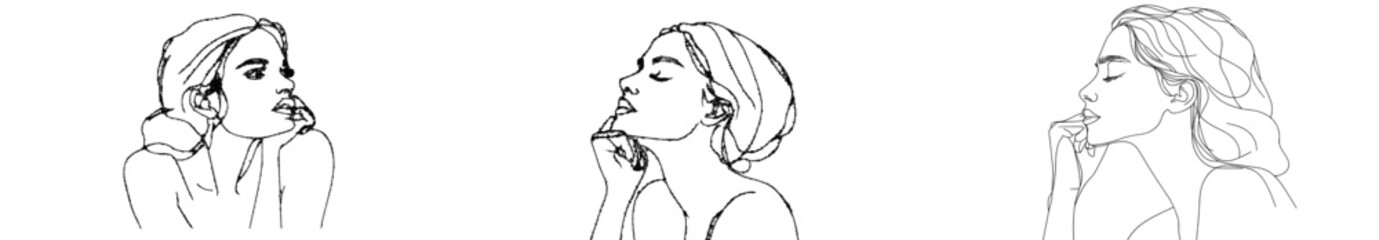 Fototapete - A woman thinking about a problem and finding solutions in one line
