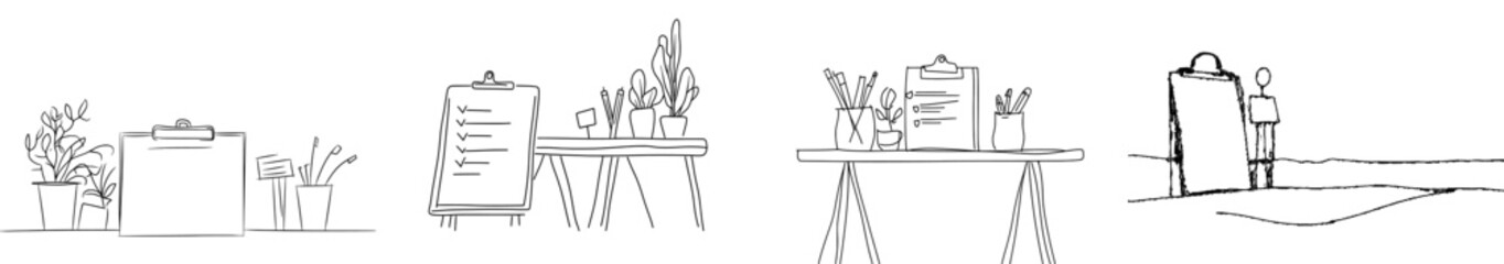 Fototapete - The clipboard is filled with checklists. Continuous line one drawing. Stylish illustration. Simple line illustration.