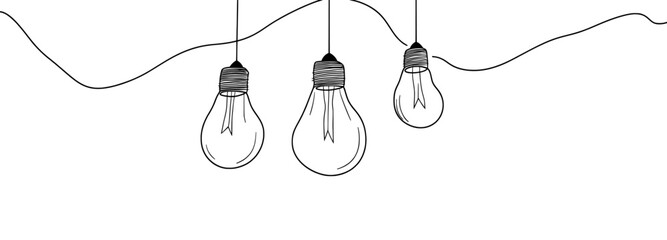 Poster - Lamp silhouette yellow transition background. Continuous line light bulbs with light. Creative night sky background. Handdrawn electric bulbs. Melting lines pattern. Vector.