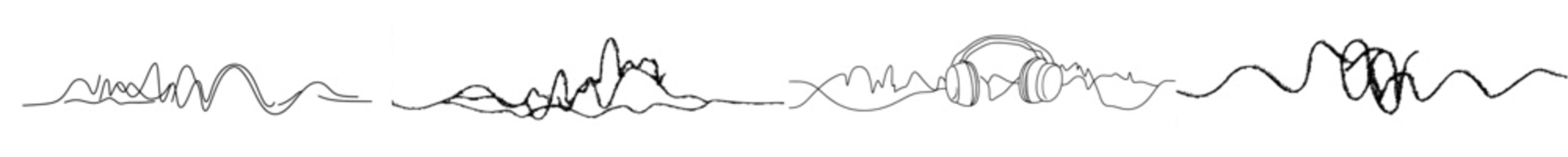 Wall Mural - Music sound wave and audio frequency icon doodle sketch. Audio frequency is an audio frequency icon. Icon is for radio podcasts and sound-wave waveforms. Art illustration of acoustic line music.