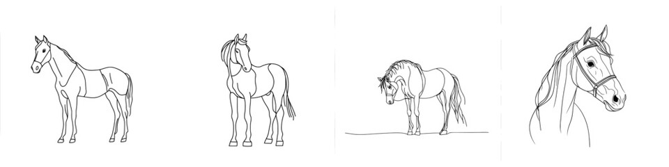 Wall Mural - Modern illustration with continuous one-line drawing of a horse. Concept for logo, card, banner, poster, flyer.