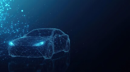 Wall Mural - Abstract digital polygonal isolated car on dark blue background. Technology innovation engineering. Cars rental and cars sale concept. Low poly wireframe banner template. Polygons and connected dots.