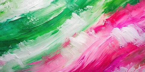 Wall Mural - abstract colorful art painting with pink white green paint texture background