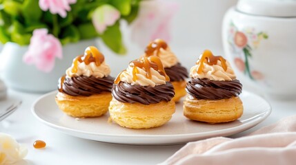 Luxurious Choux Pastry Display with Bold Coffee