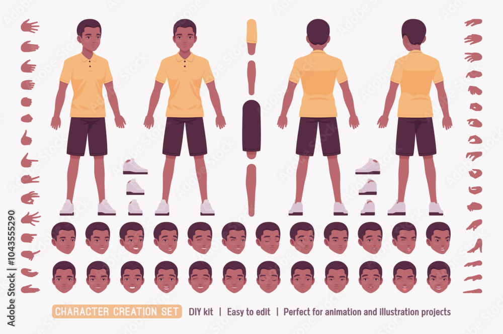 Image vectorielle Stock Handsome dark skin man DIY character creation ...