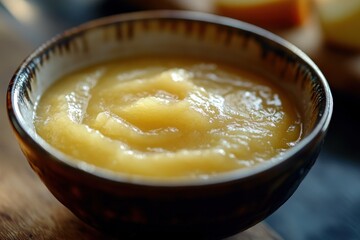 Apple Sauce. Bowl of Freshly Made Apple Compote for Dessert