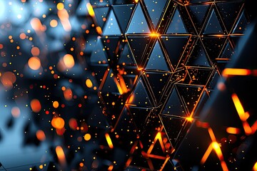 Wall Mural - abstract geometric pattern with glowing triangles and bokeh lights.