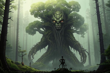 A forest monster, a big scary tree with a face.