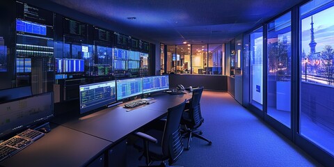 Leinwandbilder - A cutting-edge network operations center with advanced monitoring tools ensuring seamless data transmission and enhanced security.