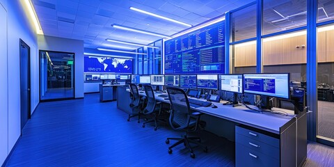 Leinwandbilder - A cutting-edge network operations center with advanced monitoring tools ensuring seamless data transmission and enhanced security.
