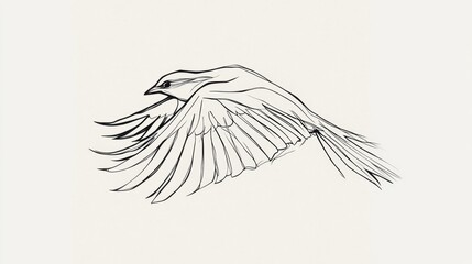 Wall Mural - minimalist black line tattoo of a bird in flight, sleek and detailed on a white background.