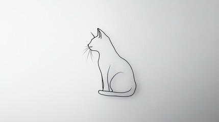 Wall Mural - minimalist black line tattoo of a cat's silhouette, detailed and sleek on a white background.