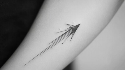 Wall Mural - minimalist black line tattoo of a shooting star, sleek and sharp on a smooth white surface.