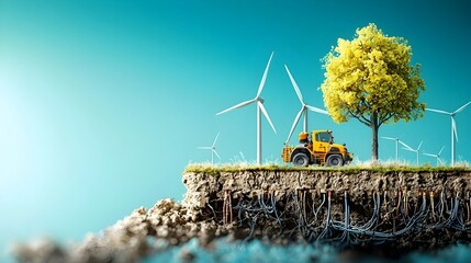 Poster - Cross section of a Robust Wind Farm System Showcasing the Wind Turbines Above and the Intricate Underground Electrical Cables and Grid Infrastructure