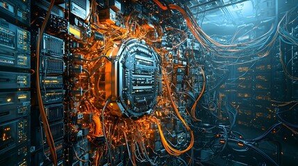 Leinwandbilder - Cutaway Revealing the Intricate Components and Systems of a Cutting Edge Data Center Including Servers Cooling Units and Fiber Optic Networks