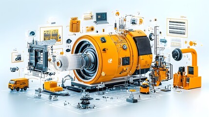 Leinwandbilder - Detailed 3D cross section showcasing the inner workings and precision machinery of a state of the art semiconductor manufacturing facility