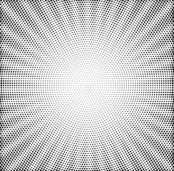 Wall Mural - Halftone gradient sun rays pattern. Abstract halftone vector dots background. monochrome dots pattern. Vector background in comic book style with sunburst rays and halftone. Retro pop art design