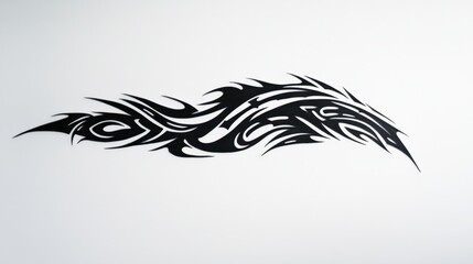 Realistic black line tattoo of a tribal design, bold and sharp against a white background.