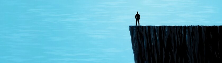 Sticker - Silhouette of a man standing at the edge of a cliff.