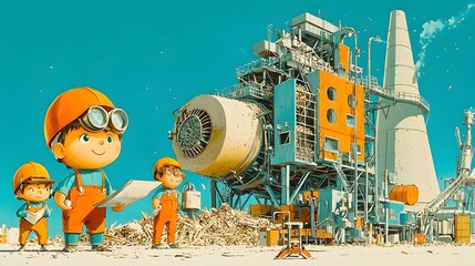 Poster - Detailed Cut through View of a Paper Mill Facility Showcasing the Wood Pulp Production Process Drying Machines and Packaging Units for the Manufacturing of Paper Products
