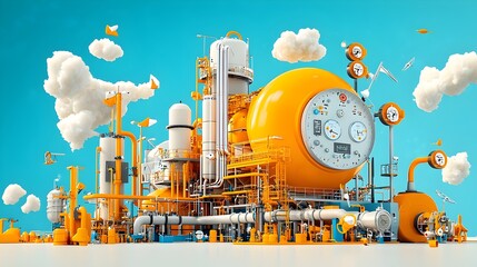 Leinwandbilder - Detailed layered cross section showcasing the complex infrastructure and advanced systems of a state of the art chemical production plant featuring a network of interconnected pipelines reactors