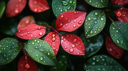 Wall Mural - A close up of a leaf with raindrops on it