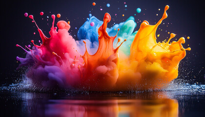 Wall Mural - vibrant colors splashing in liquid, flame shapes glowing generated by ai