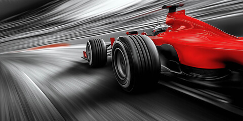 Dynamic Formula 1 race at full speed close up, racing car, ultra high resolution. Advertising banner