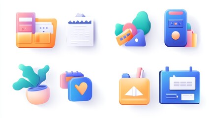 Colorful  D App Icons for Mobile UI and Web Design