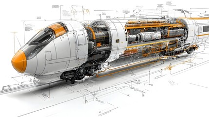 Leinwandbilder - Detailed cross sectional view of a high speed train revealing the layered interior and exterior components including passenger compartments engines suspension systems
