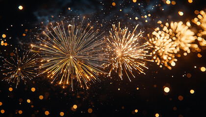 Wall Mural - bright fireworks exploding in dark night sky celebration generated by ai