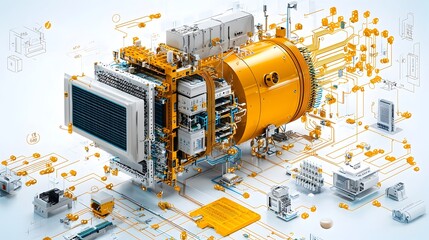 Leinwandbilder - Cross Sectional of a High Efficiency Data Center Showcasing Servers Cooling Systems and Fiber Optic Cabling Infrastructure Powering Digital Communications and Cloud Computing