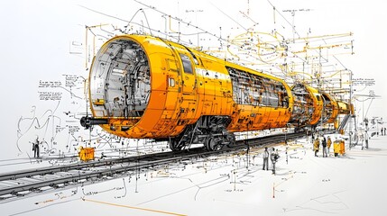 Poster - Cut through view of a bustling metro station platform revealing the intricate infrastructure of rail tracks electrical wiring and escalators that facilitate the seamless movement of urban commuters