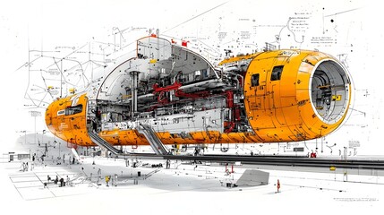 Poster - Cut through view of a metro station platform showing rail tracks electrical wiring and escalators that facilitate efficient public transportation and urban infrastructure in a modern
