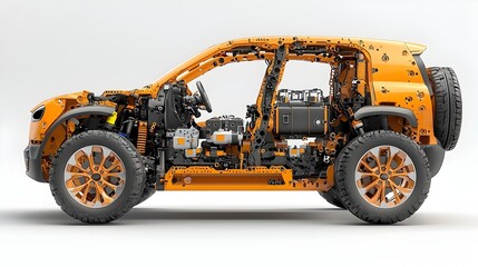 Leinwandbilder - Detailed Cross Section of an Electric Car Showcasing its Internal Components and Systems Including Batteries Motors Control Units and Other Vital Automotive Technology