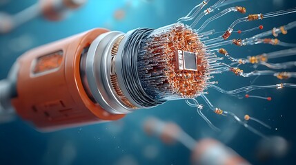 Aufkleber - Detailed cutaway of a fiber optic cable revealing the internal components and structure including the glass fibers protective coatings