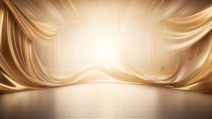 Flowing Golden Drapes Illuminated by Soft Light