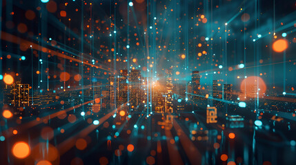 Global network connection earth covered by innovative perceptron lines for advanced communication ,Futuristic background with glowing particles illustration