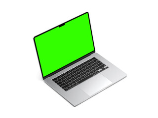 mac, book laptop green screen monitor mockup, blank space, isolated.