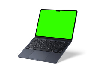 mac, book laptop green screen monitor mockup, blank space, isolated.