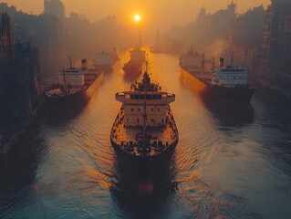 Vibrant aerial view of a busy port filled with cargo ships and containers, showcasing maritime activity and logistics operations