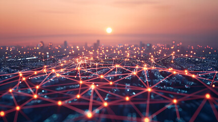 Global network connection earth covered by innovative perceptron lines for advanced communication ,Futuristic background with glowing particles illustration