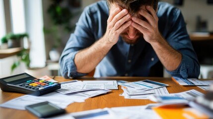 Worried Person Overwhelmed by Papers and Bills