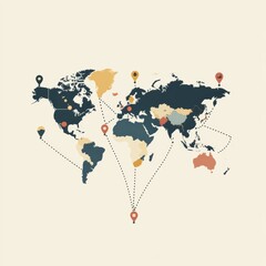 Leinwandbilder - This world map outlines major travel destinations marked with map pins for adventure seekers planning their next trip. Generative AI